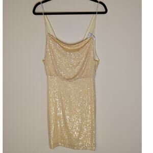 One33 Social Women's 0 Cowl Neck Sequin Butter Yellow Dress Cocktail Gatsby HoCo